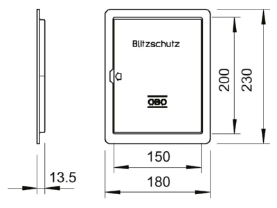 Dimensional drawing 1 OBO 5800 VA Inspection door for lightning protection
