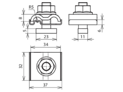 Dimensional drawing 1 Dehn 540 260 Parallel connector lightning protection
