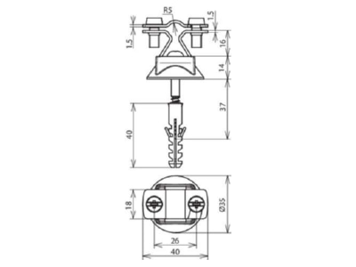 Dimensional drawing 1 Dehn 274 167 Holder for lightning protection
