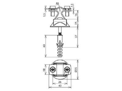 Dimensional drawing 2 Dehn 274 167 Holder for lightning protection

