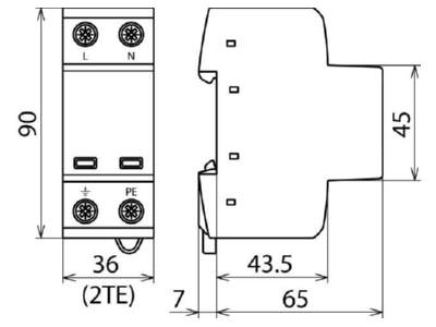 Mazeichnung 2 Dehn DSH TT 2P 255 Kombi Ableiter fuer TT TN Systeme 