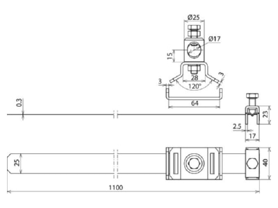 Dimensional drawing 2 Dehn 540 105 Tube clamp for lightning protection