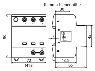 Dimensional drawing 1 Dehn DSH TNC 255 Combined arrester for power systems

