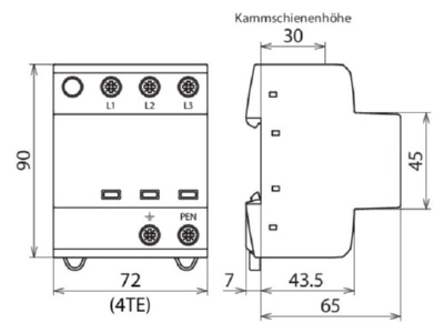 Dimensional drawing 2 Dehn DSH TNC 255 Combined arrester for power systems
