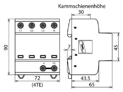 Dimensional drawing 2 Dehn DSH TT 255 Combined arrester for power systems
