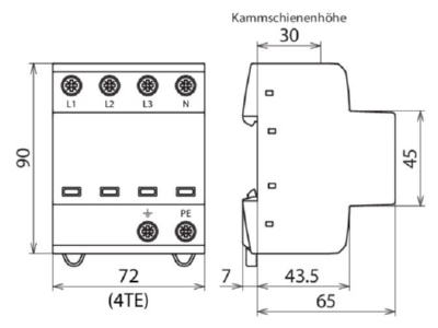Mazeichnung 1 Dehn DSH TNS 255 Kombi Ableiter TN S Systeme 