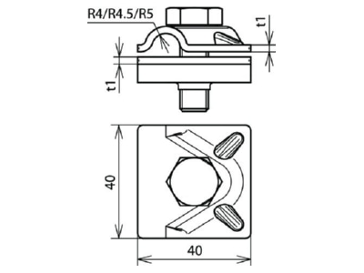 Dimensional drawing 2 Dehn 390 079 T  cross  parallel connector
