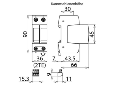 Dimensional drawing 3 Dehn DG M TN 150 FM Surge protection for power supply
