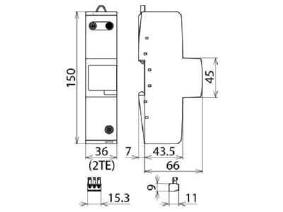 Dimensional drawing 1 Dehn DVCI 1 255 FM Combined arrester for power systems
