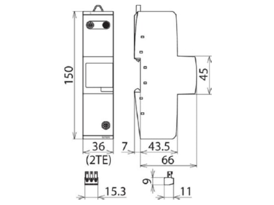 Dimensional drawing 2 Dehn DVCI 1 255 FM Combined arrester for power systems