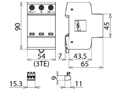 Dimensional drawing 3 Dehn DG YPV SCI 600 FM Surge protection for power supply