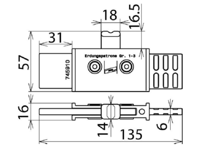 Ma�zeichnung 1 DEHN EP NH1 3 VI TA Erdungspatrone NH Gr  1 3 vollisol 