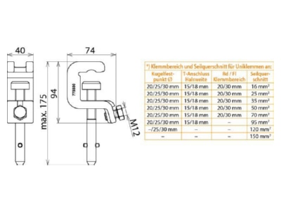 Dimensional drawing 1 Dehn UK 30 SQ Connection element for earthing and
