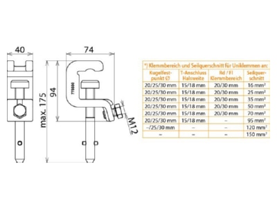 Dimensional drawing 2 Dehn UK 30 SQ Connection element for earthing and
