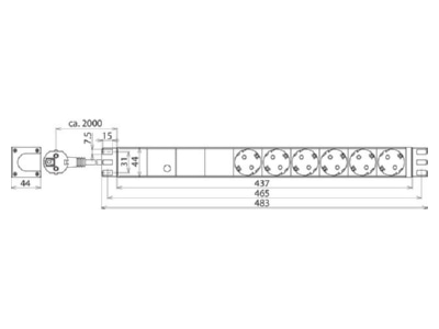 Dimensional drawing 2 Dehn SFL PRO 6X 19 Surge protection for signal systems
