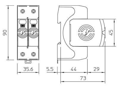Dimensional drawing 1 OBO V20 2 280 Surge protection for power supply
