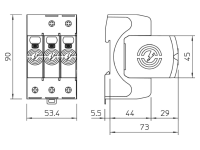 Dimensional drawing 2 OBO V20 2 NPE 280 Surge protection for power supply