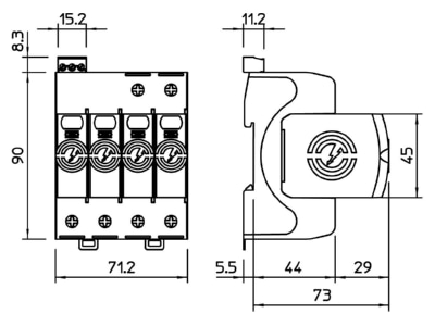 Dimensional drawing 2 OBO V20 4 FS 280 Combined arrester for power systems
