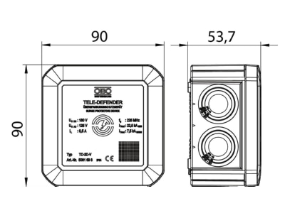 Dimensional drawing 1 OBO TD 2D V Surge protection for signal systems
