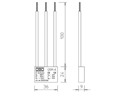 Dimensional drawing 2 OBO UeSM A 150 Surge protection for power supply