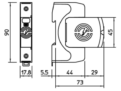 Dimensional drawing 1 OBO V20 1 440 Surge protection for power supply
