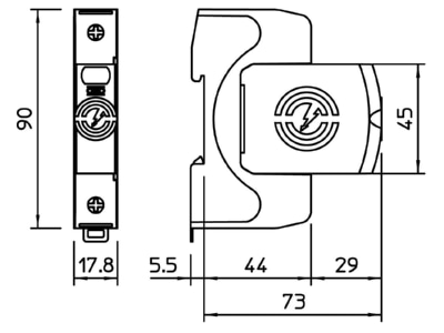Dimensional drawing 2 OBO V20 1 440 Surge protection for power supply