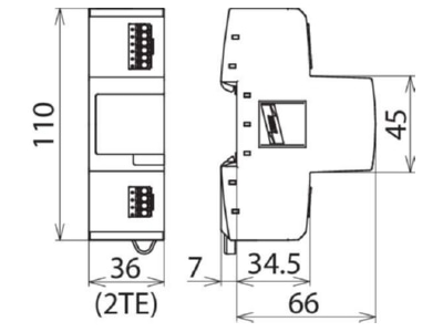 Dimensional drawing 1 Dehn DVR 2 BY S 150 FM Lightning arrester for signal systems
