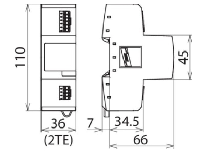 Dimensional drawing 2 Dehn DVR 2 BY S 150 FM Lightning arrester for signal systems
