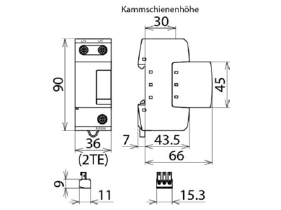 Dimensional drawing 2 Dehn DB M 1 320 FM Lightning arrest for power supply 25kA
