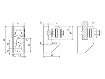 Dimensional drawing 2 Dehn FRH116 10 WA11 B7 CU Holder for lightning protection

