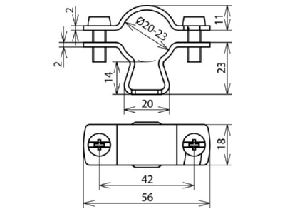 Dimensional drawing 2 Dehn LHZS2023 B5 5X10 V2A Holder for lightning protection
