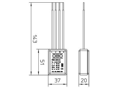 Dimensional drawing 1 OBO UeSM LED 440 Surge protection for power supply
