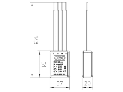 Dimensional drawing 2 OBO UeSM LED 440 Surge protection for power supply