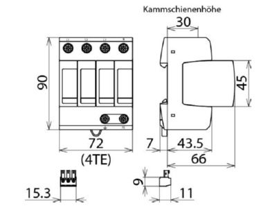 Dimensional drawing 1 Dehn DG M TT 320 FM Surge protection for power supply
