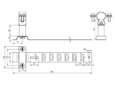 Mazeichnung 2 Dehn DLHZS2023H55L205V2A Dachleitungshalter f  HVI Ltg  D20 23mm