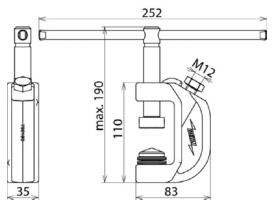 Mazeichnung 2 Dehn EFK FL40 SKN Erdungsfraesklemme f Flachprof bis 40mm