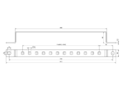 Dimensional drawing 2 Dehn ES 12AP 11X11 V2A Earthing rail for lightning protection

