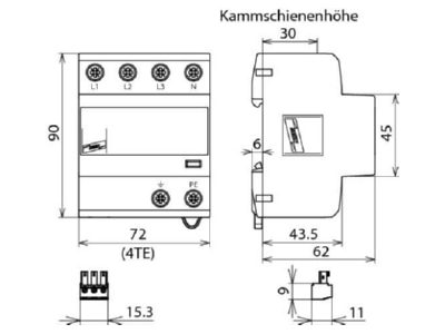 Dimensional drawing 2 Dehn DSH B TNS 255 FM Combined arrester for power systems
