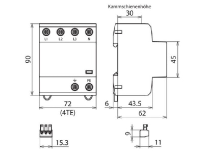 Dimensional drawing 3 Dehn DSH B TNS 255 FM Combined arrester for power systems