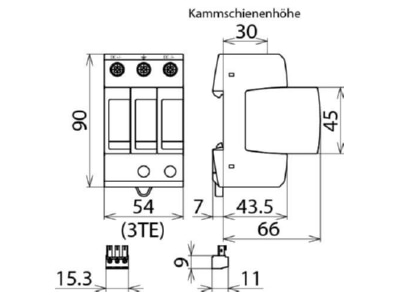 Dimensional drawing 1 Dehn DG M YPV 1200 FM Surge protection for power supply
