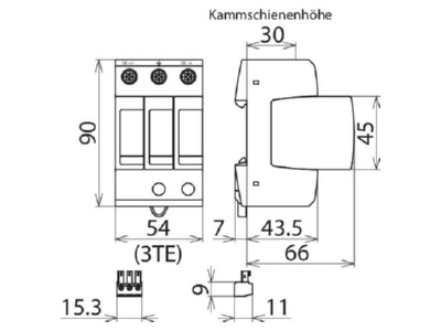 Dimensional drawing 2 Dehn DG M YPV 1200 FM Surge protection for power supply
