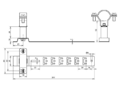 Mazeichnung 1 DEHN 202857 Dachleitungshalter f  HVI power Leitung