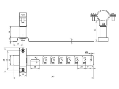Mazeichnung 2 DEHN 202857 Dachleitungshalter f  HVI power Leitung