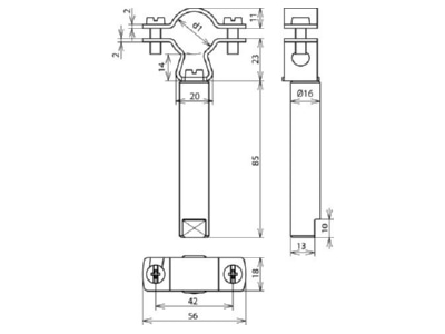 Mazeichnung 1 DEHN 253279 Leitungshalter D 16mm L 85mm NIRO