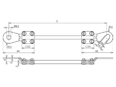 Mazeichnung 1 DEHN 410406 Erdungsleitung 10mm2 L 0 6m schw 