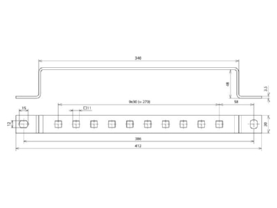 Mazeichnung 3 DEHN 472339 Erdungsschiene NIRO