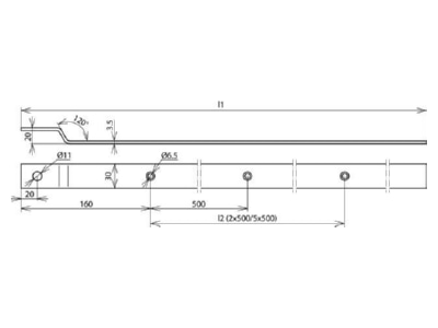 Mazeichnung 1 DEHN 860315 Anschlussfahne gewinkelt Fl 30x3 5mm L 1500mm