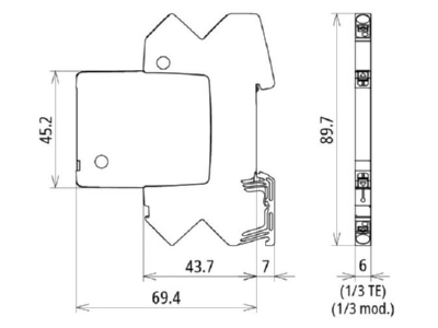 Dimensional drawing 1 DEHN BCO ML2 BD HF 5 Combined arrester for signal systems
