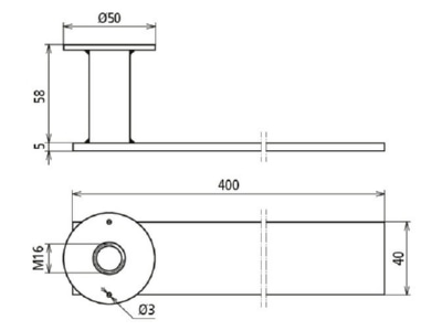 Mazeichnung 1 DEHN DBEB1 EBS15 03 19 Flachstahl Erdungsbruecke mit Anschlussplatte