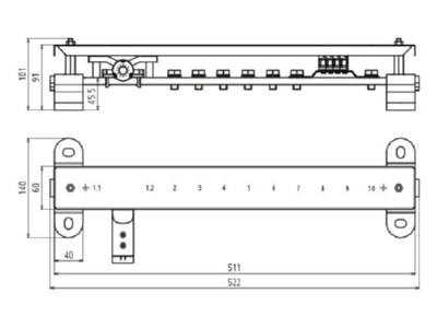 Mazeichnung 2 DEHN PAS EX 11AP SET Potentialausgleichsschiene